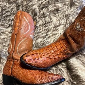 El General Tan Crocodile-Embossed Western Boots Sz 7